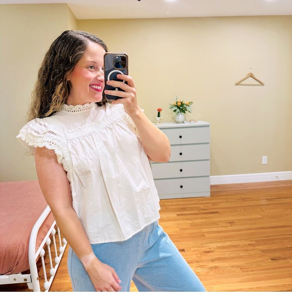 Sea New York White Neutral Crochet Blouse Top Small